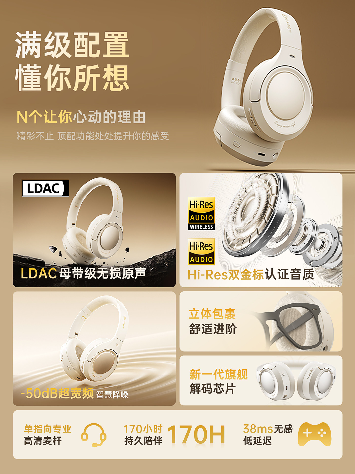 Ikf King Pro 3.0 Active Noise Reduction Anc Over-Ear Headphones Wireless Bluetooth Long Battery Life Gaming