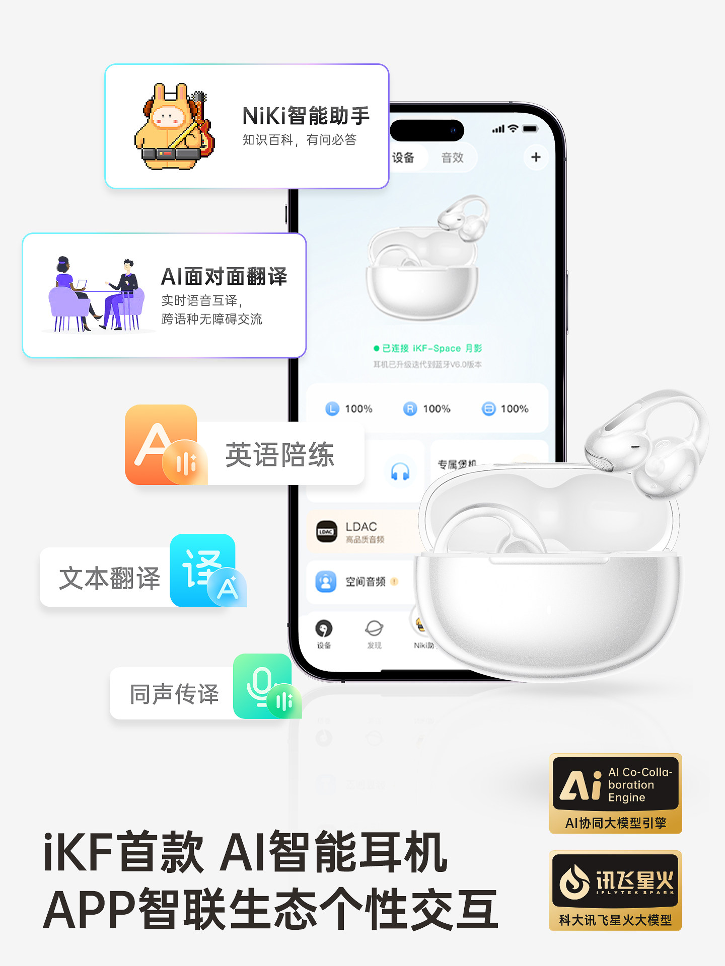 Ikf Moon Shadow Ear Clip Type Ai Translation Bluetooth Headphones Ldac Open Air Conduction 2026 New Model for Sports and Running