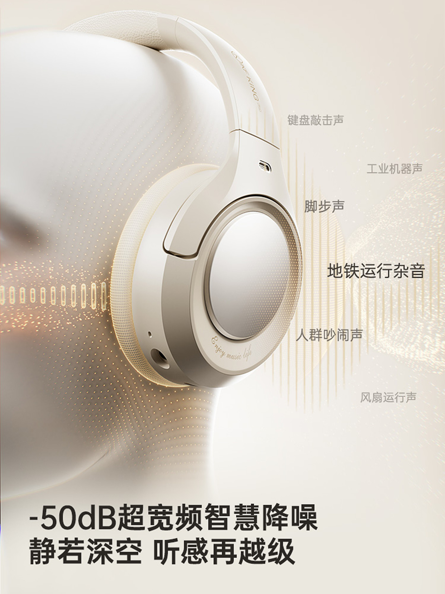 Ikf King Pro 3.0 Active Noise Reduction Anc Over-Ear Headphones Wireless Bluetooth Long Battery Life Gaming