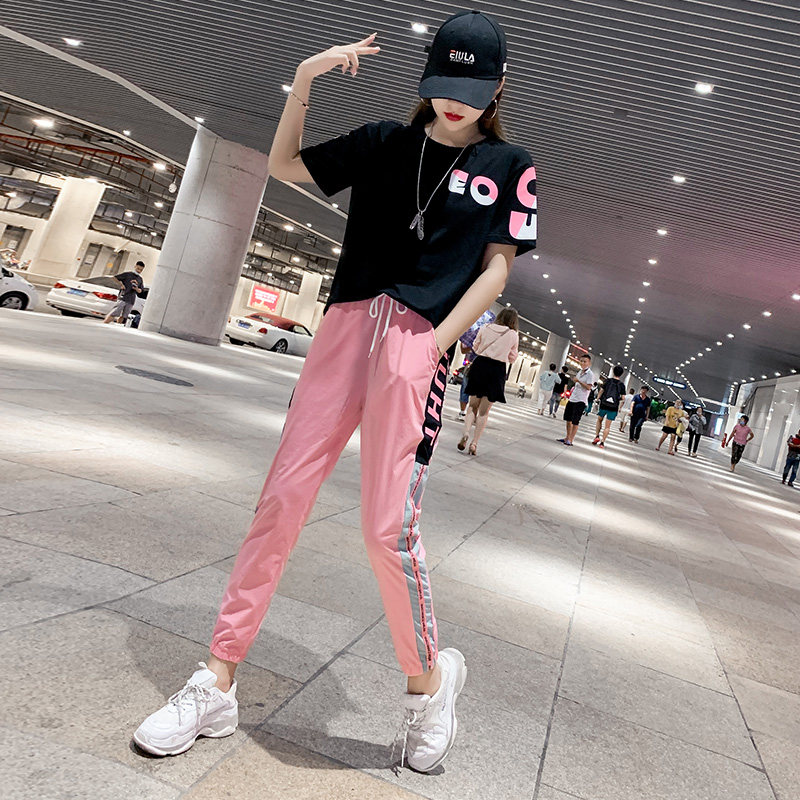 Sportswear suit women's 2020 summer new Korean version loose fashion trend short-sleeved corset pants casual two-piece