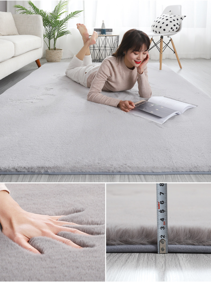 Carpet Bedroom thickened imitation rabbit velvet bed blanket Solid color simple long fluff Living room coffee table blanket Room bay window carpet