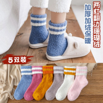 Coral velvet socks women tube Spring and Autumn Winter floor plus velvet thickened sleep warm winter towel moon socks