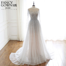 New silver gray long shawl flutter yarn long womens luxury diamond sheer sparkling trailing evening gown broken special