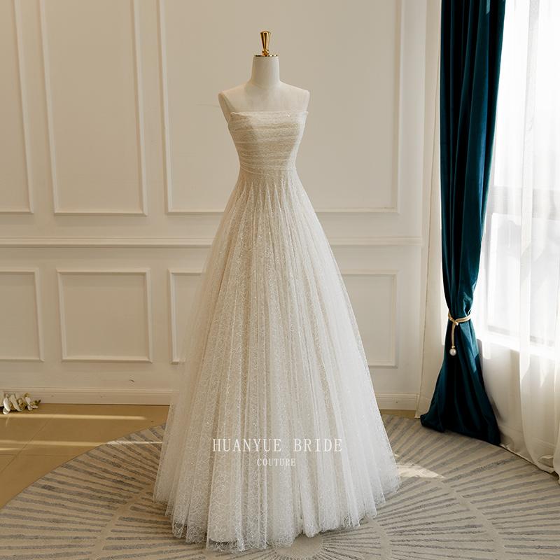 Niche Fairy-Like Lace Light Wedding Dress - Strapless Lace Bodycon A-Line Skirt Floor-Length