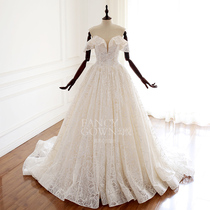 Phantom Ocean Word Shoulder Starry Sky Tatsu Gold Lace Big Tail Thin Plus Size Luxury Ceremony Master Dream Wedding Dress