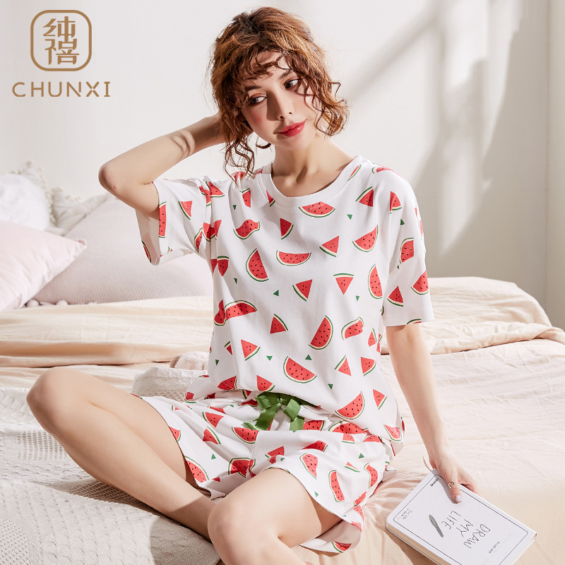 Tinh khiết Jubilee đồ ngủ cotton womens mùa hè mỏng mùa xuân ngắn tay và mùa thu Hàn Quốc phiên bản của toàn bộ bông ngọt ngào bên ngoài mặc nhà quần áo hai mảnh phù hợp.