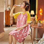 Tinh khiết Jubilee ngủ váy Siu-Taun ngắn tay dễ thương Cartoon Loose có thể mặc mùa hè Pajama dress Home Mang.