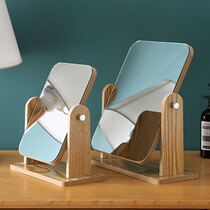 Desktop makeup mirror folding dormitory mirror Net red wooden home desktop can stand small mirror Female Beauty Mirror vanity mirror