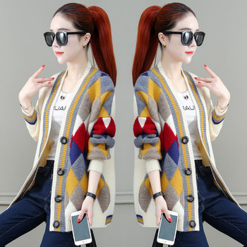 Fox Words Spring and Autumn Sweater Women's Cardigan Jacket 2021 New Korean Style Loose Lazy Style Outer Wear Knitwear