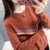 Mùa thu 2019 phiên bản Hàn Quốc mới của áo len cổ tròn phù hợp với phụ nữ màu sắc lỏng lẻo phù hợp với áo sọc đan tay dài chạm đáy - Vòng cổ áo len áo len nữ Vòng cổ áo len