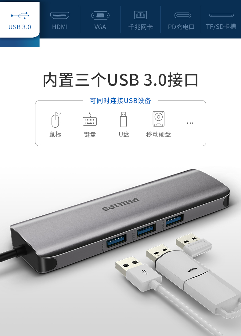 Philips type-c Huawei để mở rộng bến tàu docking station usb adaptor chuyển đổi MacBookPro bề mặt của Apple phụ kiện máy tính xách tay HDMI chuyển đổi giao diện Sét 3 mac - USB Aaccessories cáp kết nối ổ cứng hdd