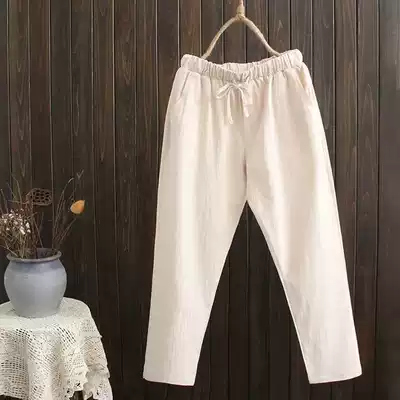 Super fat big size women's summer clothes fat mm cotton linen women's pants summer fit hip thigh thick pants casual pants big size