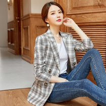 Blazer womens plaid retro English style 2019 Autumn New Korean long sleeve casual chic suit top