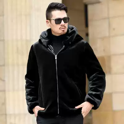 2021 winter new imitation mink fur one-piece men's short fur coat large size hooded mink fur coat