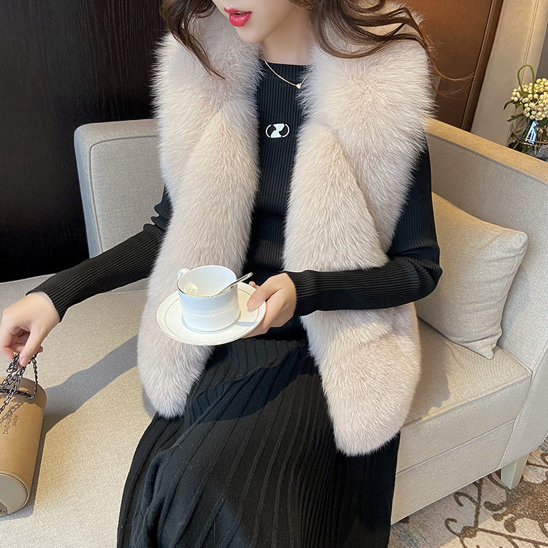 Fur 2021 new young women's fur vest short imitation fox fur clip waistcoat vest fashion