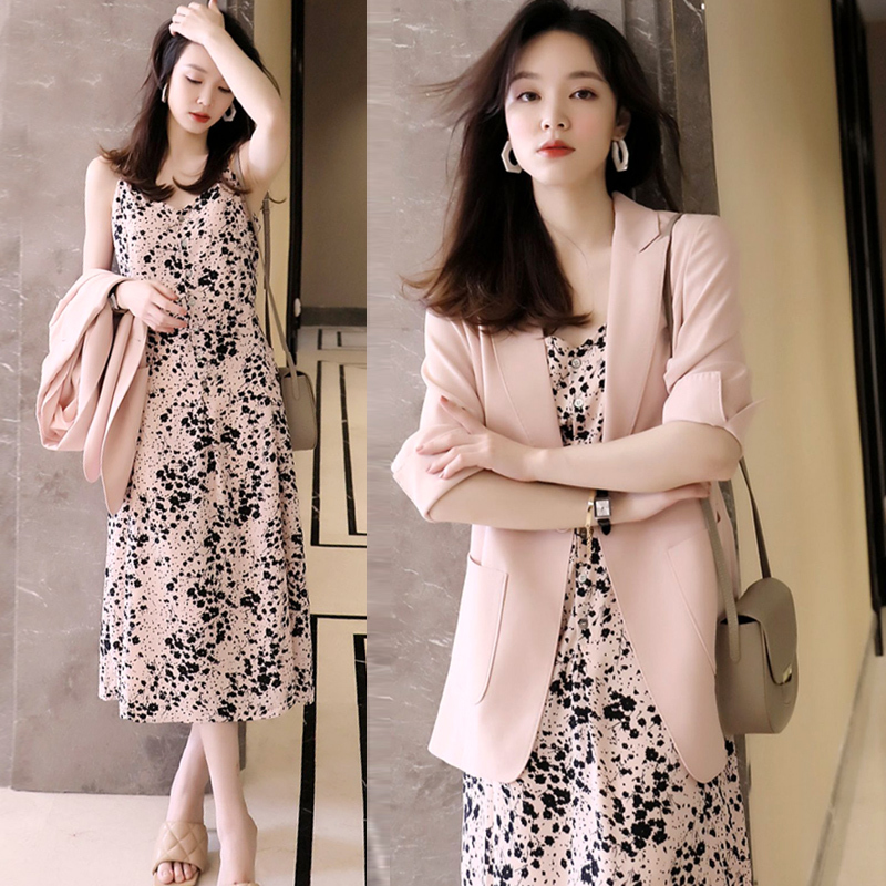 Camisole Dress with Blazer Two-Piece Set 2026 New Style High-End Inner Wear Long Floral Dress Suit