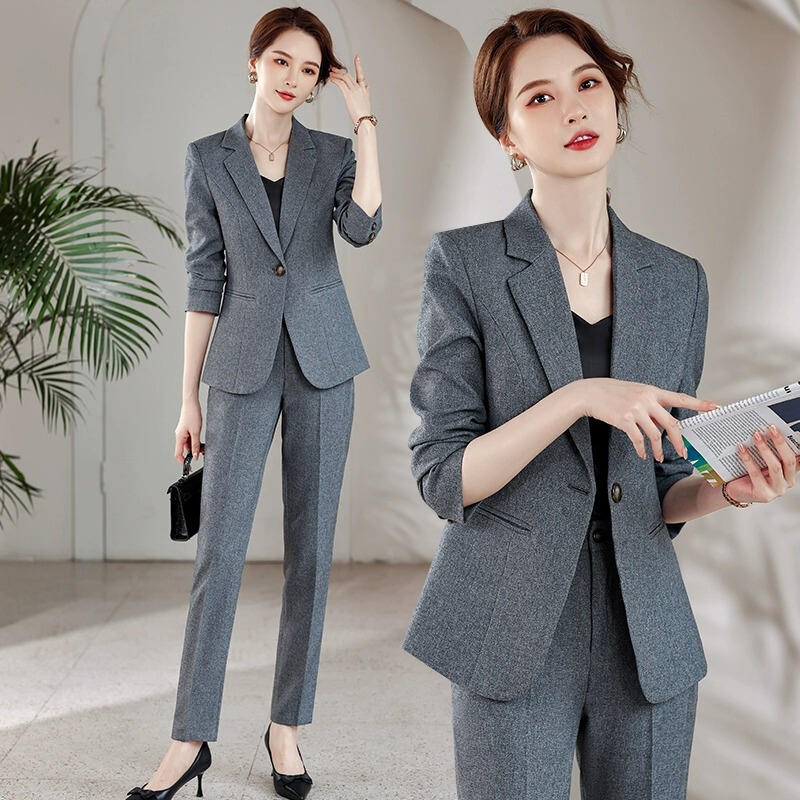 Gray Professional Suit Set for Women, Spring and Autumn, High-End Elegant Women's Formal Wear, High-Grade Suit Jacket, White-Collar Work Clothes Gray Professional Suit Set for Women, Spring and Autumn, High-End Elegant Women's Formal Wear, High-Grade Suit Jacket, White-Collar Work Clothes