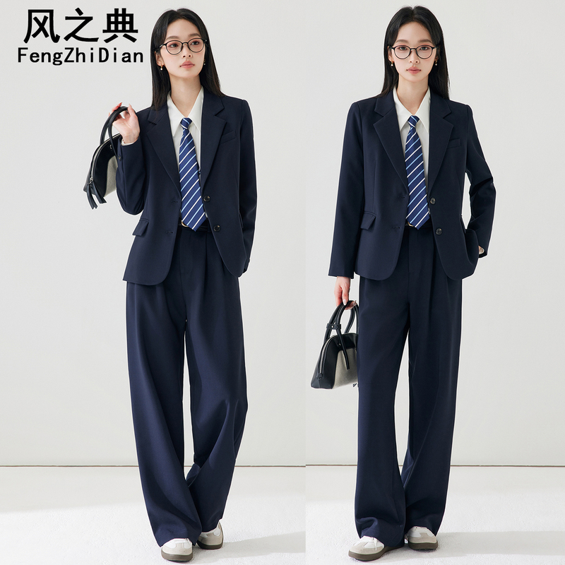 Navy Blue Suit Set for Women, Spring and Autumn, Suitable for College Students, Civil Service Exams, Teaching Qualification Interviews, Formal Wear, Petite Size Blazer