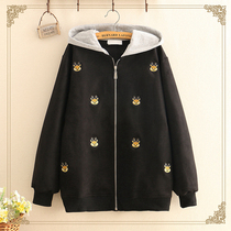 Yufefan Junior High School High School students plus velvet jacket long hat autumn and winter clothes cute zipper cardigan womens clothing