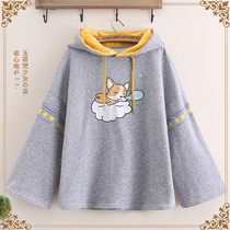 Jade 9 Junior High School High School students plus velvet sweatshirt with hats spring and autumn cute coat head loose new womens clothing