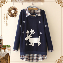 AC promotes junior high school students plus velvet clothes autumn spring dress long fake two coat head loose womens clothing