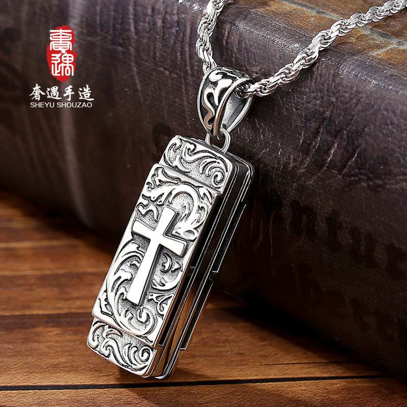 LRER luxury 925 sterling silver cross Horus eye pendant female can play harmonica pendant trendy men necklace