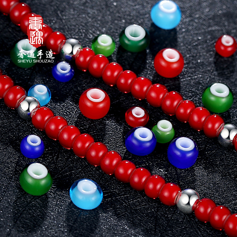 Luxury encounter Takahashi Wulang imported Czech white core big hole red glass beads diy separated beads scattered beads couple necklace male