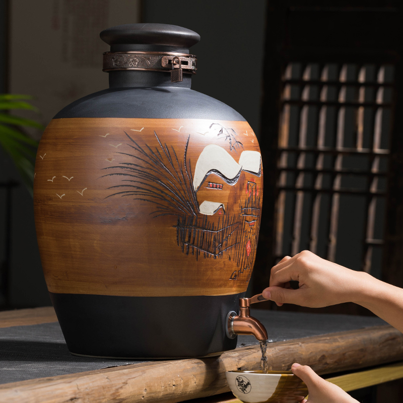 Special wine jars of jingdezhen ceramic jar household seal bottle 10 jins 50 pounds with leading mercifully wine
