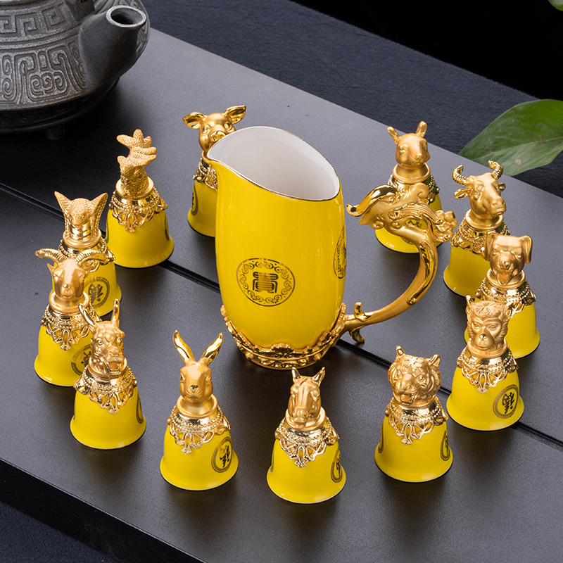 Chinese zodiac glass ceramic wine suits for wine liquor points of household of Chinese style wedding toast 12 only small glass