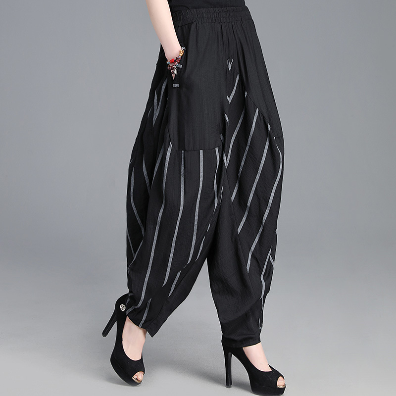 Brenda Women's Pants Spring and Summer Thin Striped New Wide-Leg Lantern Pants Women's Loose Personality High-Waisted Casual Long Pants