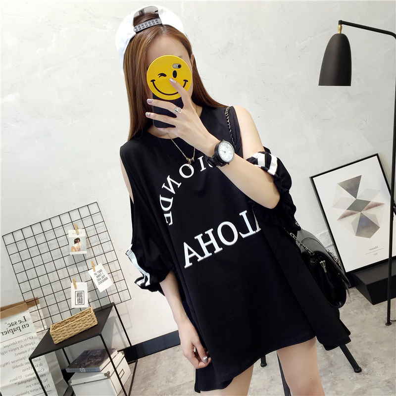 Phụ nữ mang thai mùa hè 2018 new bat áo strapless ngắn tay t-shirt lỏng Hàn Quốc phiên bản của hoang dã phụ nữ mang thai trong áo dài