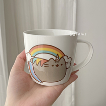 340ml ~ cartoon girl super cute children Cute ceramic with lid spoon household drinking cup coffee Mark Cup