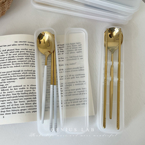 Korean style ins Wind office workers student portable tableware set two pieces of chopsticks soup spoon Fork box stainless steel for one person