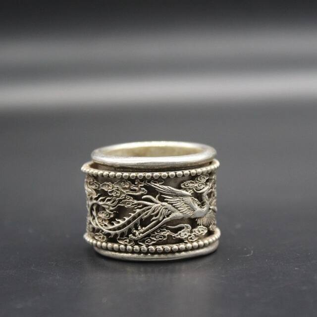 Antique miscellaneous collection antique dragon and phoenix ring ring can rotate the ring special price