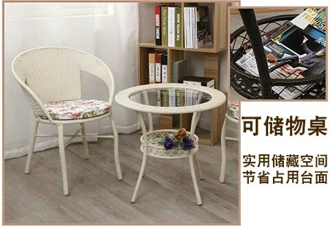 Wicker Ghế Ban công Bàn và Ghế Kết hợp Giải trí Nội thất Tengqi Ghế tựa lưng Vườn Mục vụ ngoài trời Wicker Ghế ba mảnh bộ bàn ghế uống trà ngoài trời