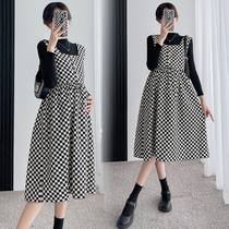 Radiation-proof maternity clothing autumn clothing pregnancy clothing silver fiber bellyband fashionable outdoor plaid dress