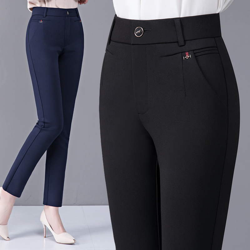 Middle-aged women's pants spring and autumn 2021 new middle-aged and elderly mother straight trousers high waist elastic black casual pants loose