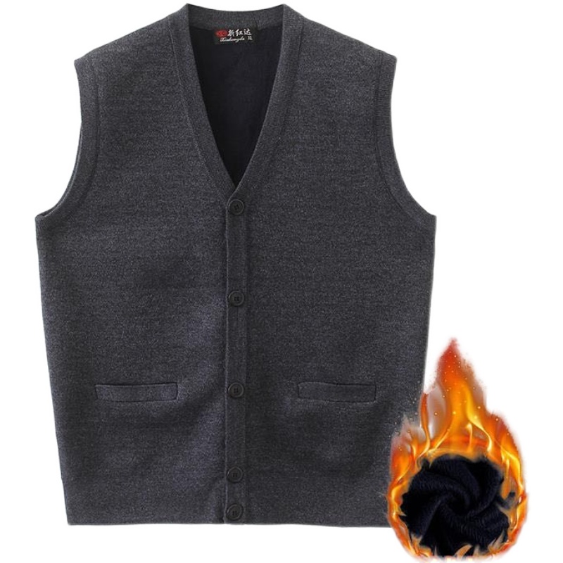 20 middle-aged and elderly men's fleece vest dad autumn and winter models large size loose knitted sweater cardigan vest shoulder vest