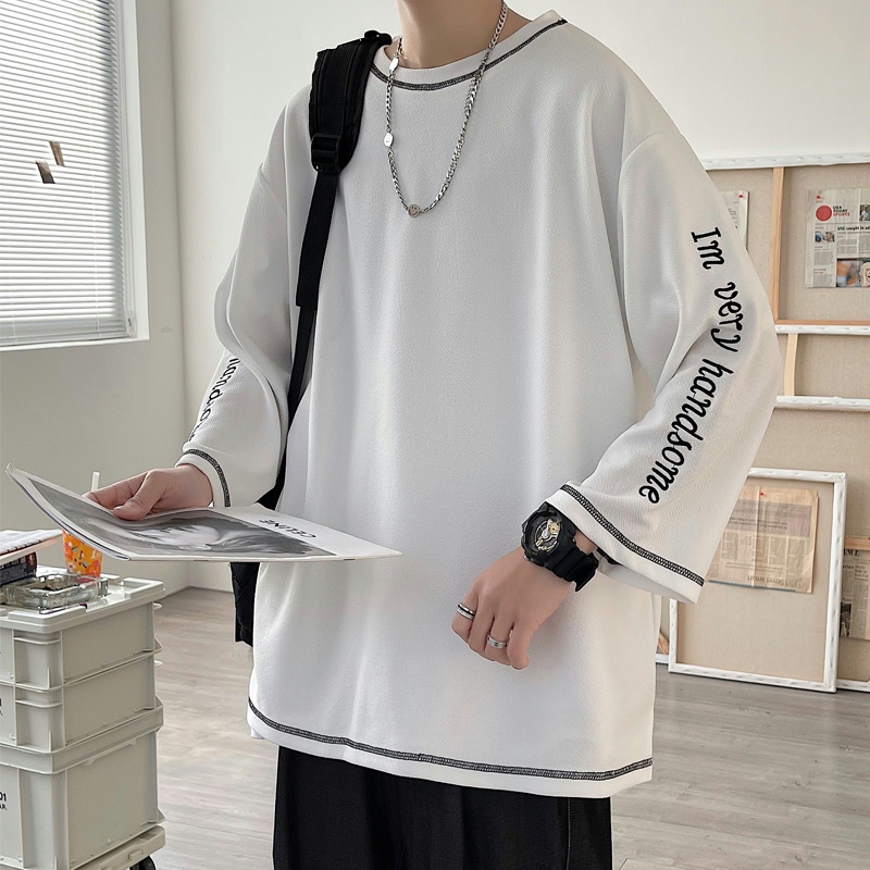 Embroidered Ice Silk Three-Quarter Sleeve T-Shirt for Men, Trendy Hong Kong Style, Oversized, Thin Summer Short-Sleeve T-Shirt