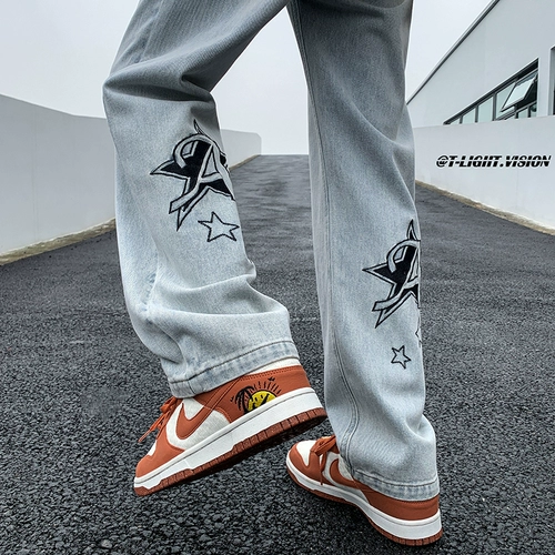 Осенние джинсы, штаны, в американском стиле, подходит для подростков, свободный прямой крой, большой размер