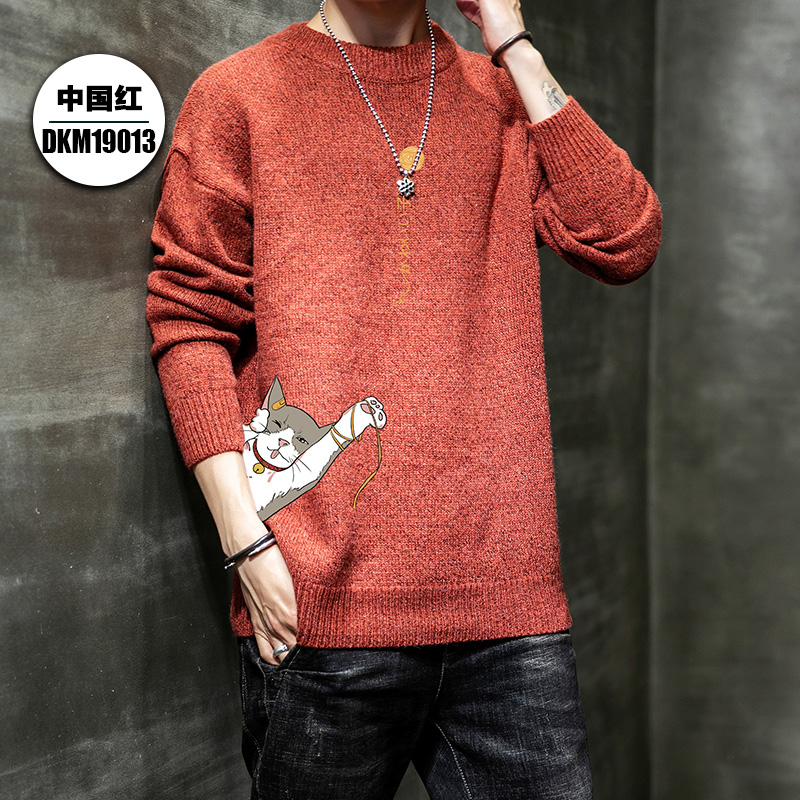 Men Vòng cổ Casual Sweaterautumn mùa thu và mùa đông cộng với nhung dệt kim chất béo cộng với sự gia tăng mỡ số lượng đáy xu hướng áo khoác.