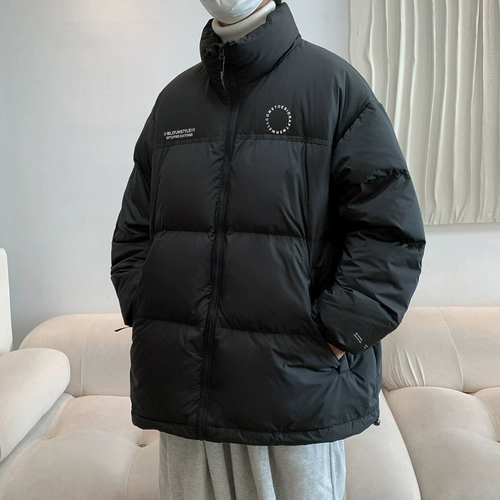 美式拼色立领羽绒服男款冬季加厚oversize潮牌保暖青少年外套大码