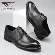 Seven Wolves Mens Shoes Summer Bullock Business Casual Shoes Retro Genuine Leather Inn Youth Positive Dress Sculpture Leather Shoes Man
