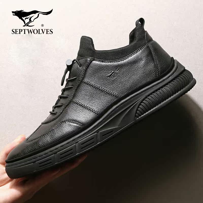 Septwolves men's shoes winter men's casual shoes plus velvet tide leather British shoes warm youth casual leather shoes men