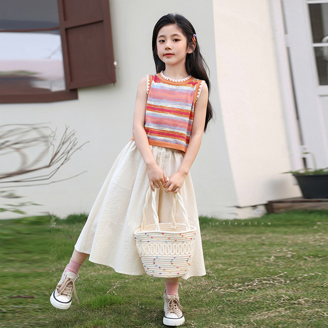 Chen Dazhu Girls' Skirt 2024 New Casual Versatile Long Skirt Children's Korean Style Umbrella Skirt A-Line Large Skirt