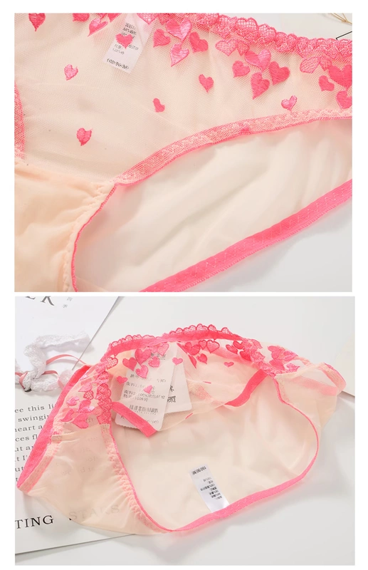 Quần lót nữ lưới thoáng khí sexy, cotton tinh khiết, quần lót nữ cạp trễ, ren mỏng trong suốt thêu hoa hồng - Giống cái