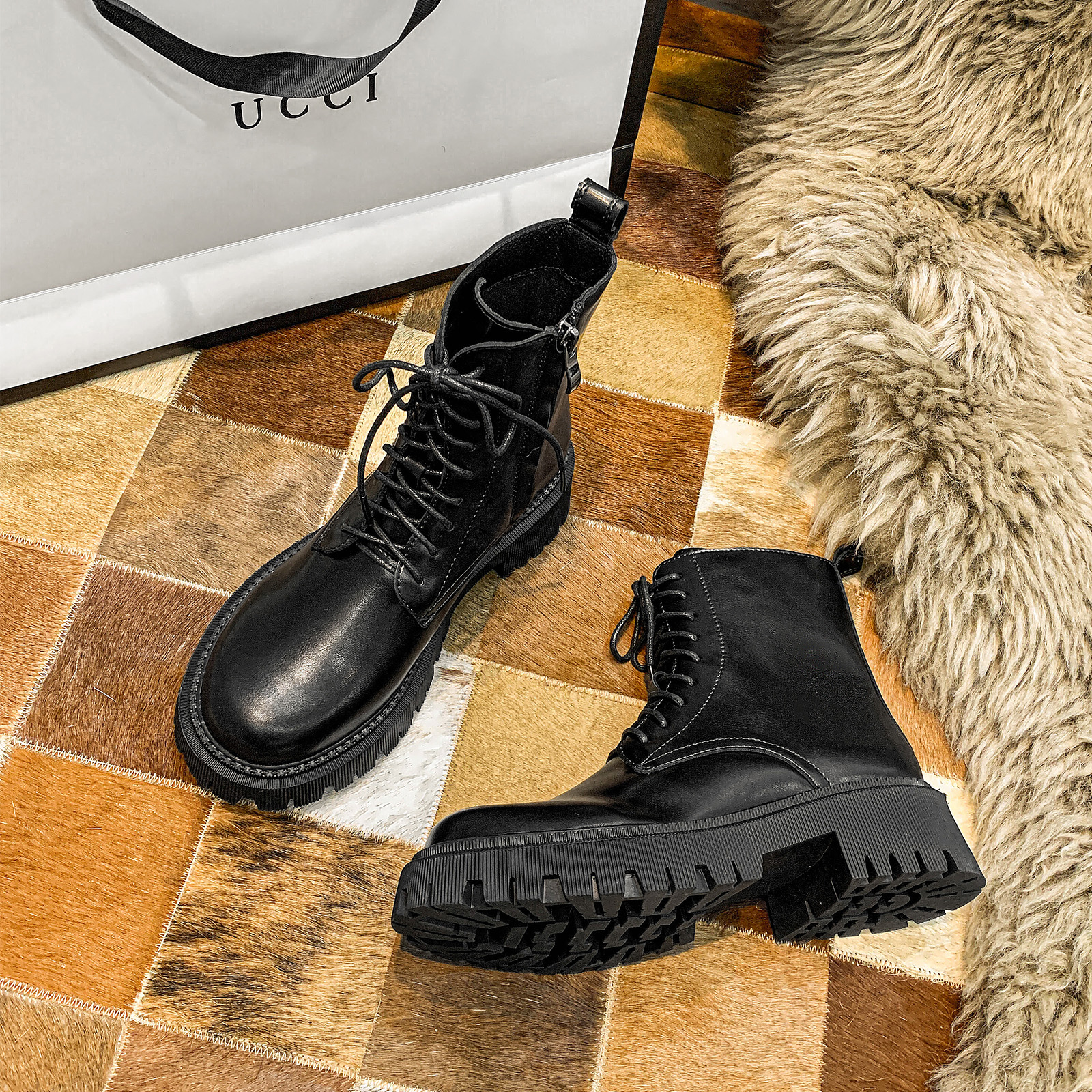 Martin boots female Inron wind thick bottom 100 lap slim short boots 2023 new autumn and winter locomotive slim boots with surge-Taobao