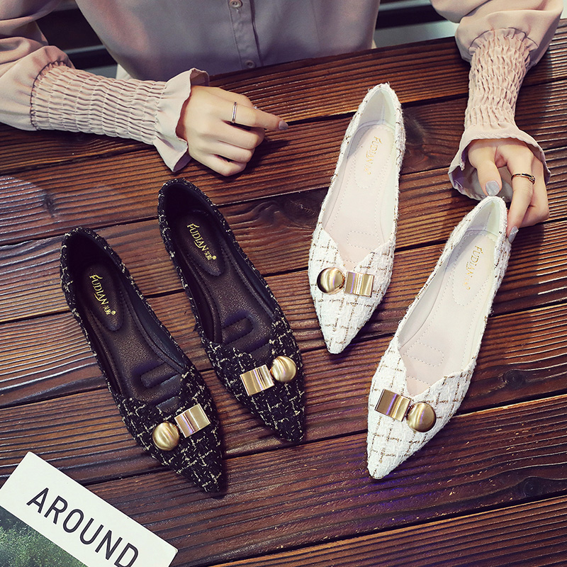 Pointed-toe single shoes women's shallow mouth all-match 2023 new shoes summer net red fairy evening lady shoes flat scoop shoes