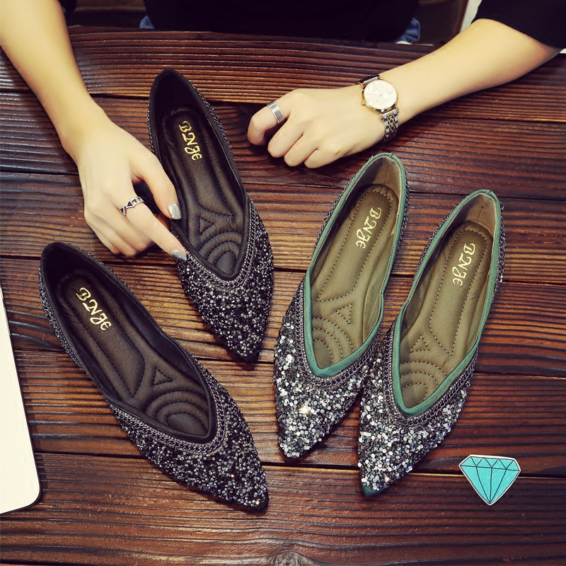 Pointed single shoe woman Han version 100 lap 2023 new autumn and winter shallow mouth flat bottom ladle shoes one foot pedal soft bottom bean-bean shoes-Taobao