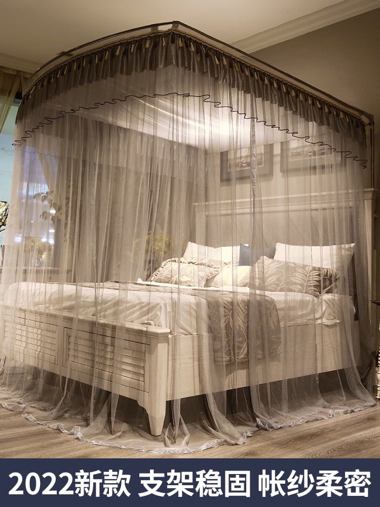 2023 new household u-shaped guide rail mosquito net palace landing princess style three-door thickened thick encrypted bracket rod M